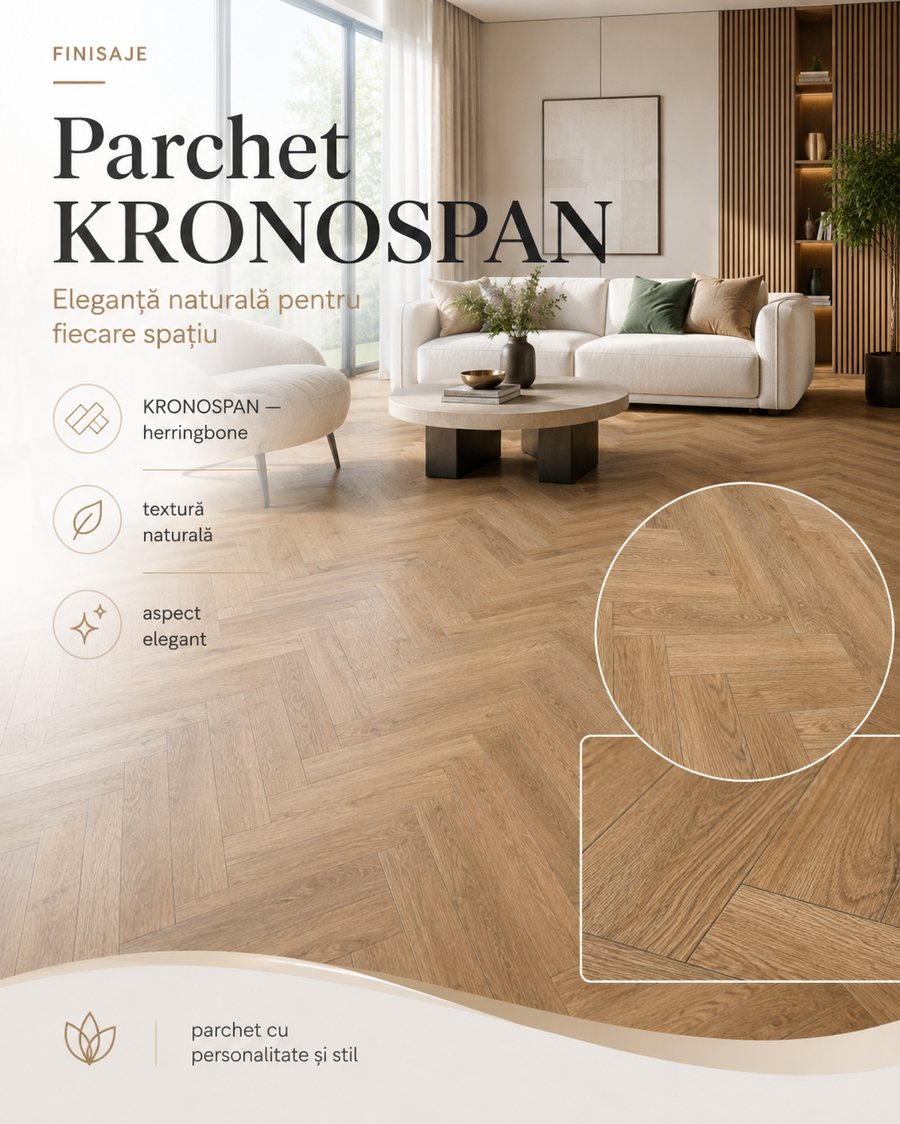 Living cu parchet Kronospan montat în romb